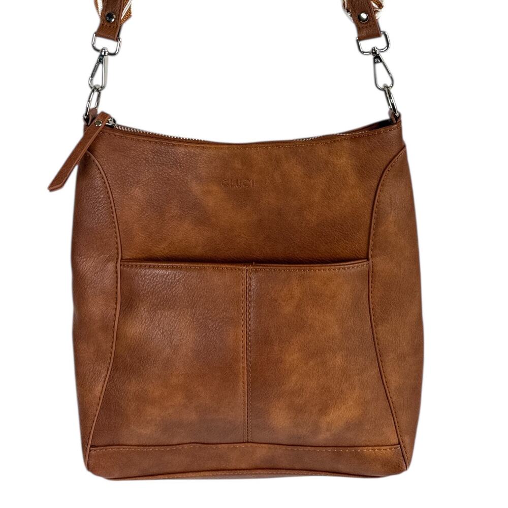 Brown Crossbody Bag Adjustable Strap Multi Pocket CLUCI Faux Leather NEW